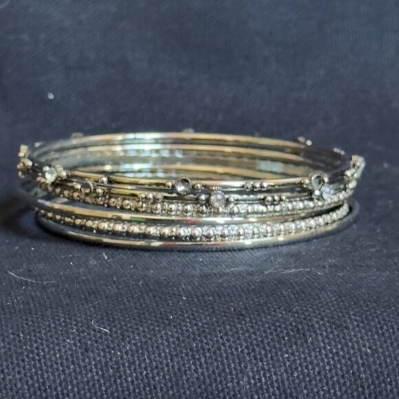Set Of Six Silver-Tone Rhinestone Embellished Bangle Bracelets - Picture 6 of 7